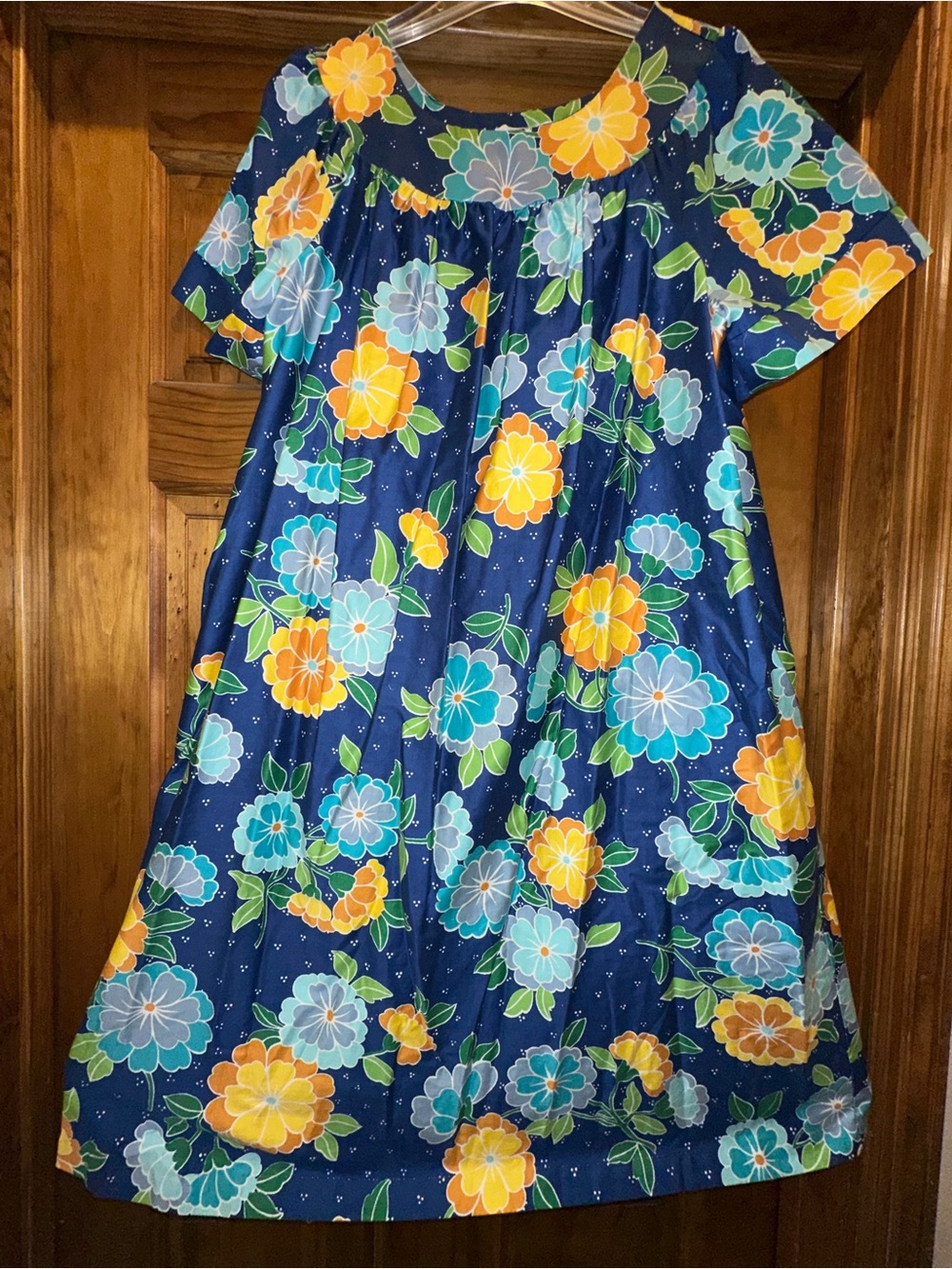 Sears Navy Floral Casual Dress with Yellow & Teal Blooms